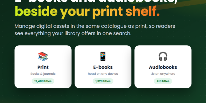 FlyLib catalogue combining print books, e-books and audiobooks