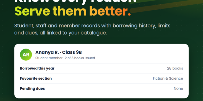 FlyLib patron record showing a student's borrowing history and dues