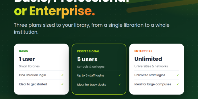 FlyLib plans: Basic 1 user, Professional 5 users, Enterprise unlimited users