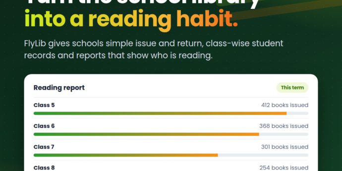 FlyLib school library reading report showing books issued by class