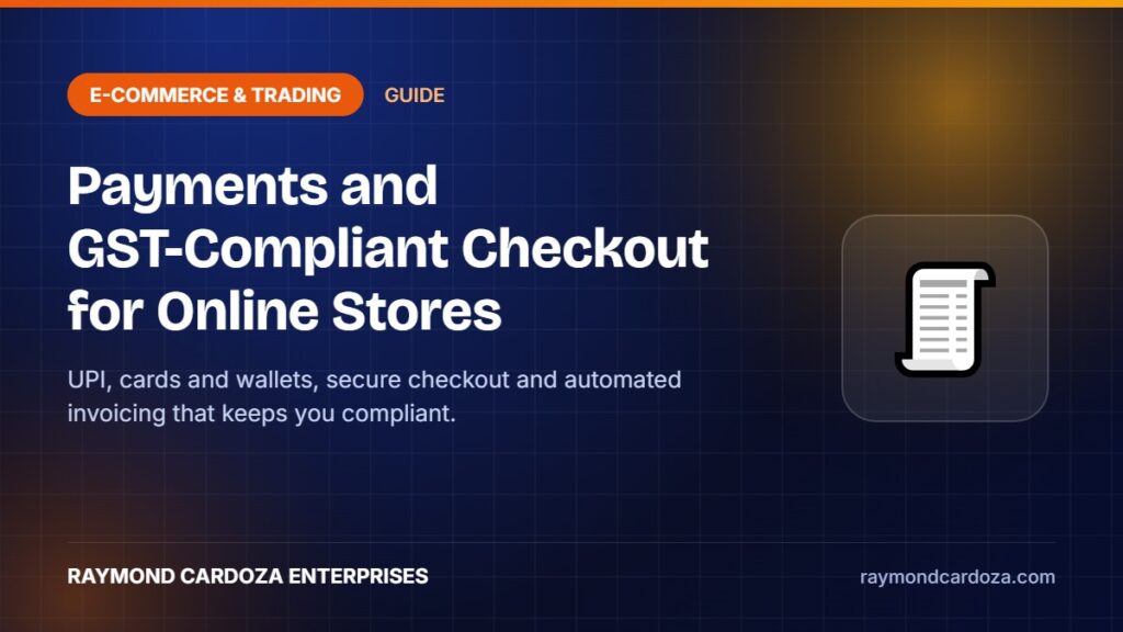 Online store checkout with UPI and card payments and GST-compliant invoicing