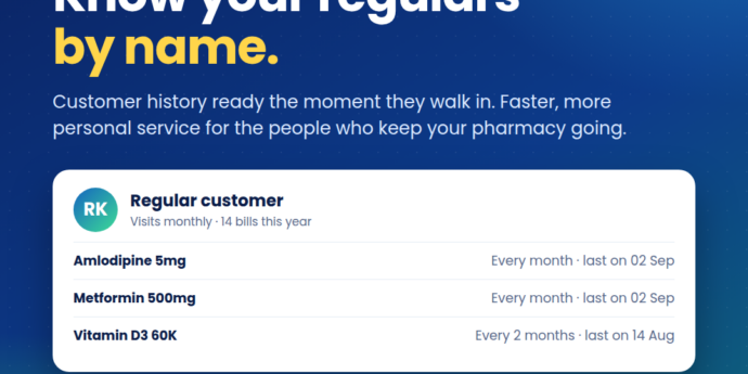 PharmaDesk customer profile with regular monthly medicines